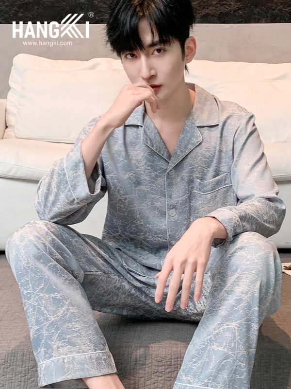 TD299 - Đồ Ngủ Pijama Nam Tay Dài Quần Dài Lụa