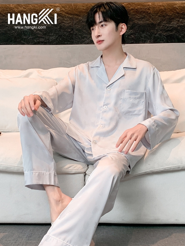 TD305 - Đồ Ngủ Pijama Nam Tay Dài Quần Dài Lụa