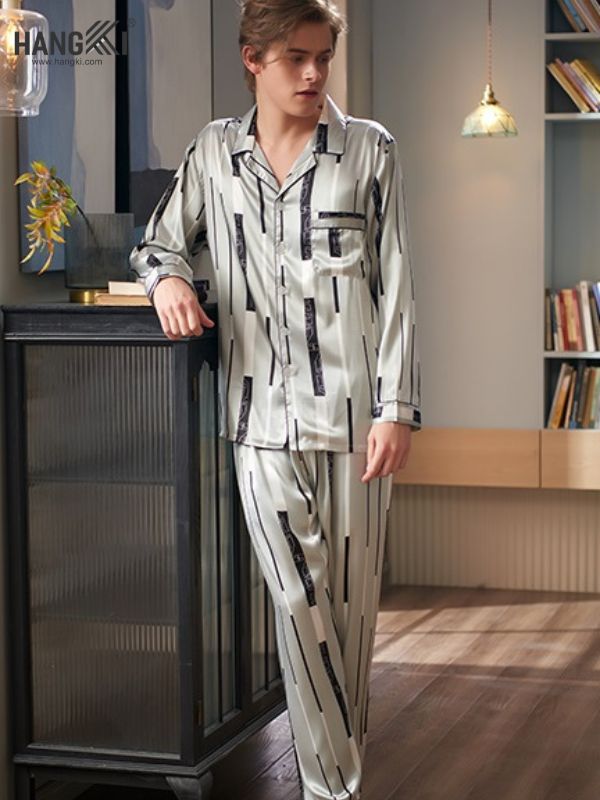 TD38 - Đồ Ngủ Pijama Nam Tay Dài Quần Dài Lụa