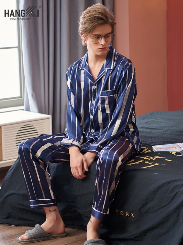 TD38 - Đồ Ngủ Pijama Nam Tay Dài Quần Dài Lụa