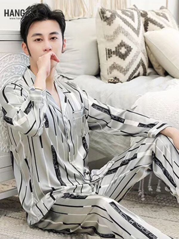 TD38 - Đồ Ngủ Pijama Nam Tay Dài Quần Dài Lụa