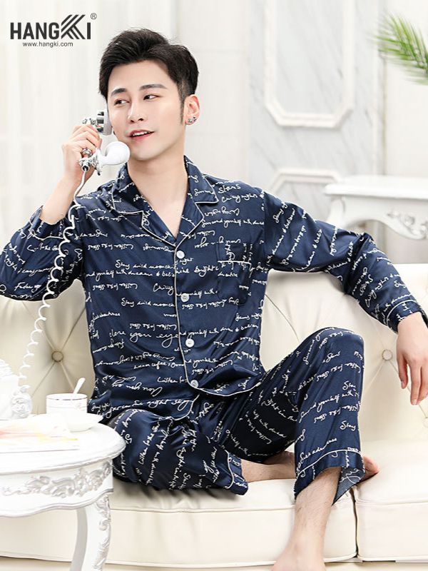 TD39 - Đồ Ngủ Pijama Nam Tay Dài Quần Dài Lụa