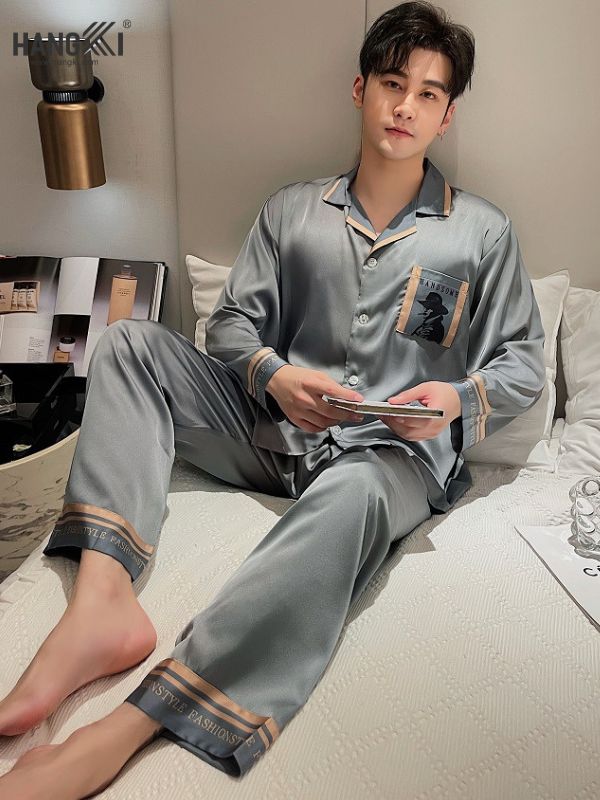 TD79 - Đồ Ngủ Pijama Nam Tay Dài Quần Dài Lụa