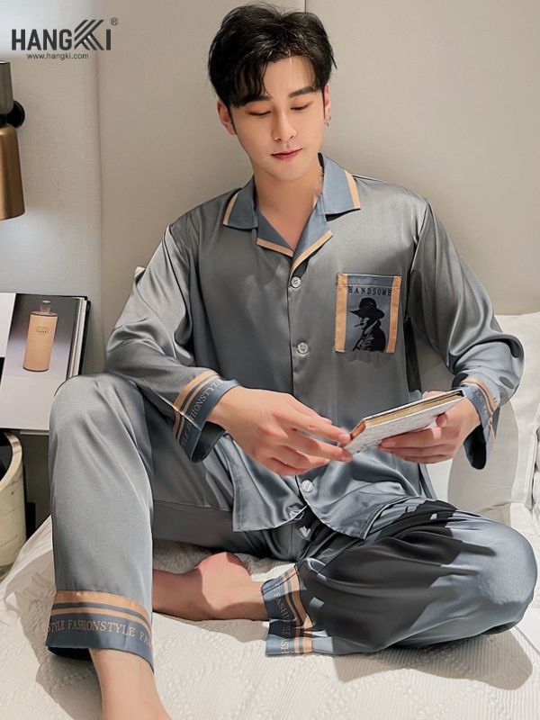 TD79 - Đồ Ngủ Pijama Nam Tay Dài Quần Dài Lụa