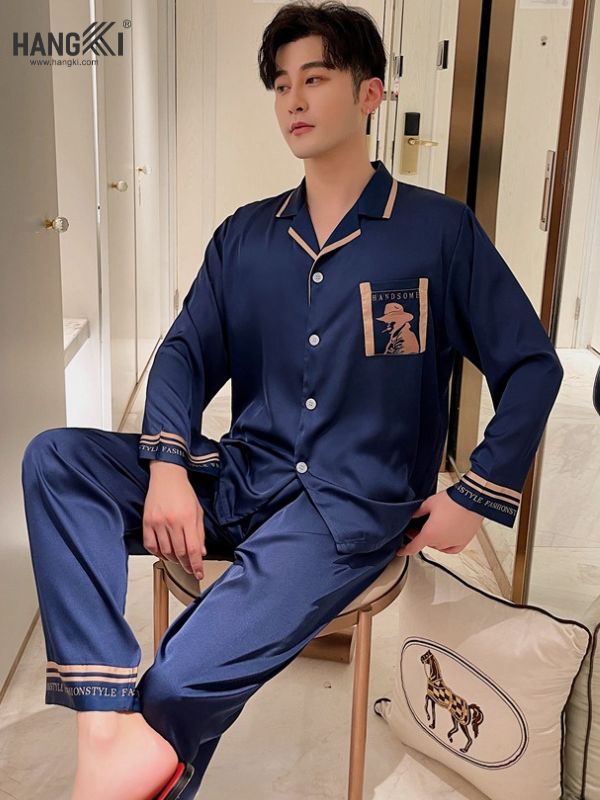 TD79 - Đồ Ngủ Pijama Nam Tay Dài Quần Dài Lụa