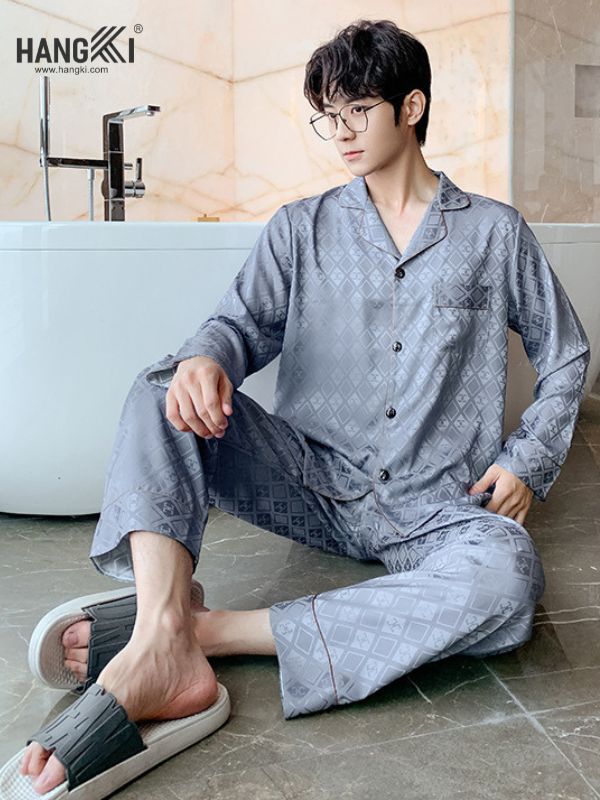 TD87 - Đồ Ngủ Pijama Nam Tay Dài Quần Dài Lụa