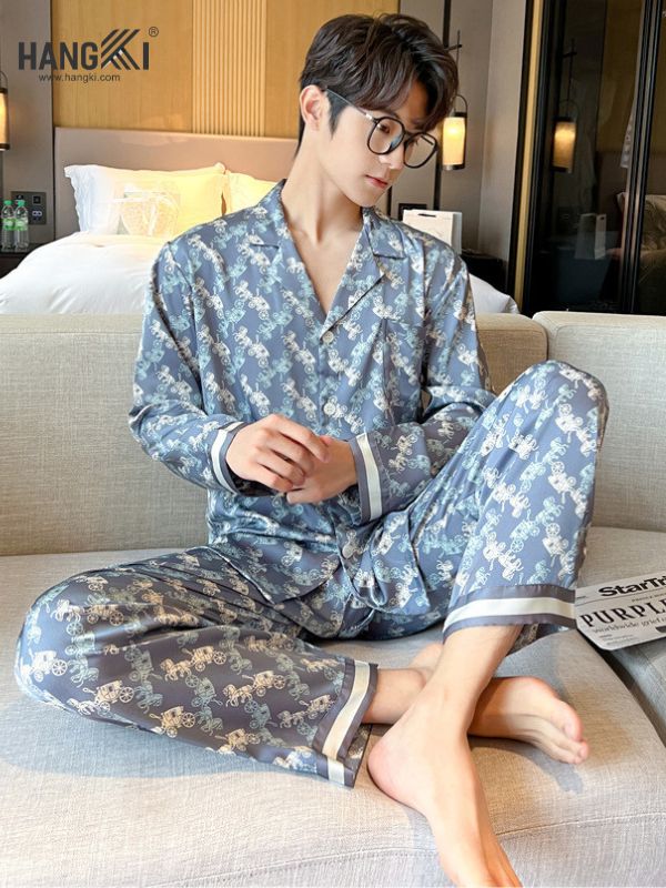 TD89 - Đồ Ngủ Pijama Nam Tay Dài Quần Dài Lụa