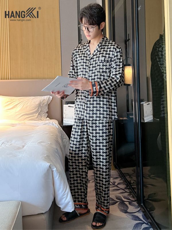 TD90 - Đồ Ngủ Pijama Nam Tay Dài Quần Dài Lụa