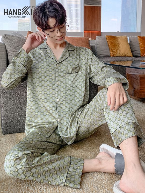 TD92 - Đồ Ngủ Pijama Nam Tay Dài Quần Dài Lụa