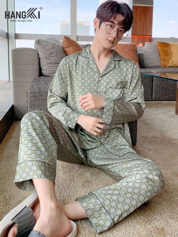 TD92 - Đồ Ngủ Pijama Nam Tay Dài Quần Dài Lụa