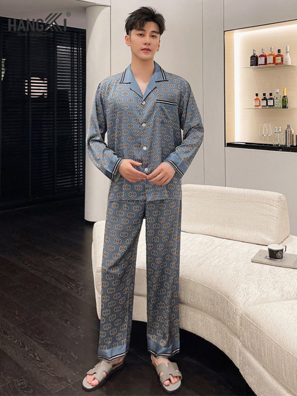 TD93 - Đồ Ngủ Pijama Nam Tay Dài Quần Dài Lụa