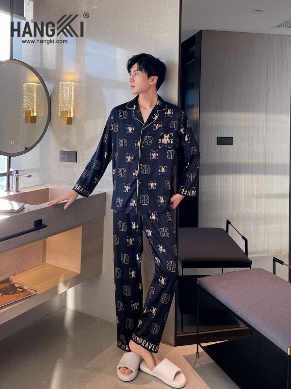 TD97 - Đồ Ngủ Pijama Nam Tay Dài Quần Dài Lụa